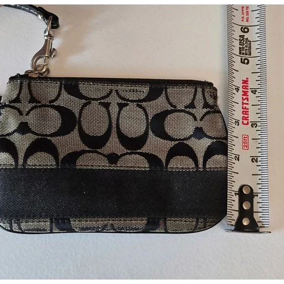 Coach Signature‎ C Monogram Wristlet Pouch Wallet Black Tan - Picture 5 of 11